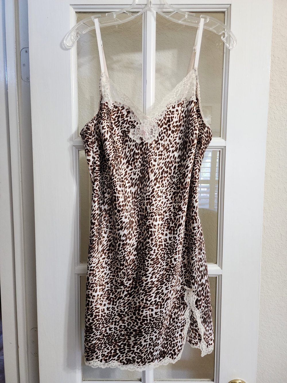 Victoria's Secret 2013 Leopard Satin Lace Side Slit Chemise Slip Large